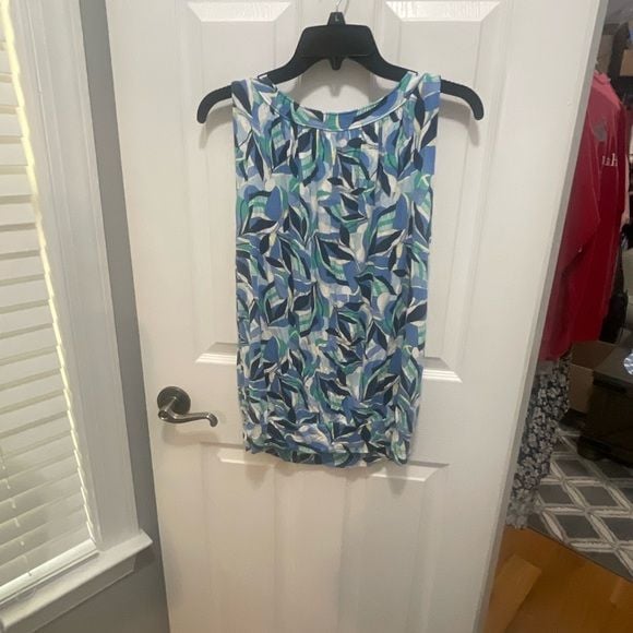 LOFT Blue Sleeveless Tank Top with Abstract Print 9