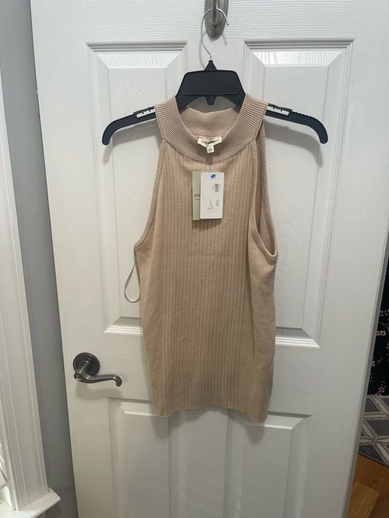 eesome Ribbed Mock Neck Tank Top — Tan Beige 13