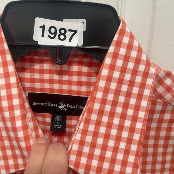 Beverly Hills Polo Club Red Checkered Button Down Shirt 8