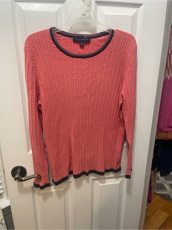 Tommy Hilfiger Coral Cable Knit Crew with Navy Trim 4