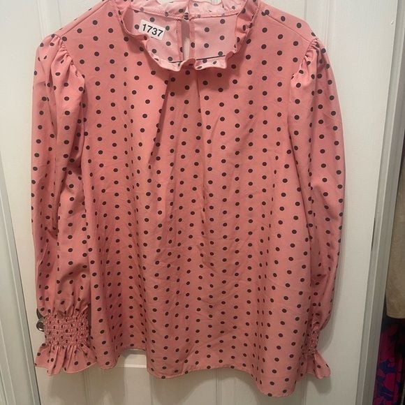 SHEIN Pink Blouse with Black Dots 2