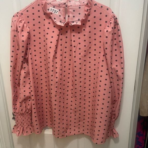 SHEIN Pink Blouse with Black Dots 3