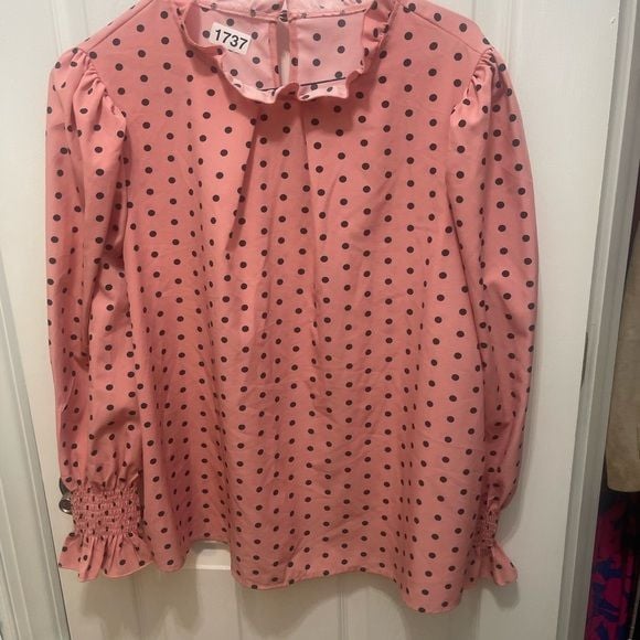 SHEIN Pink Blouse with Black Dots 4
