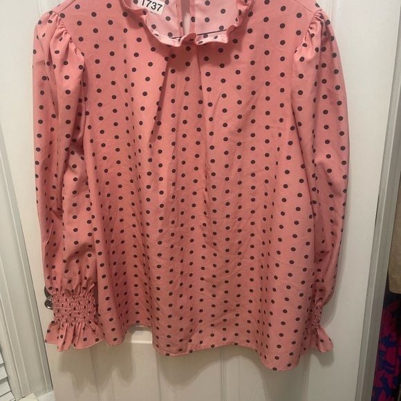 SHEIN Pink Blouse with Black Dots 5