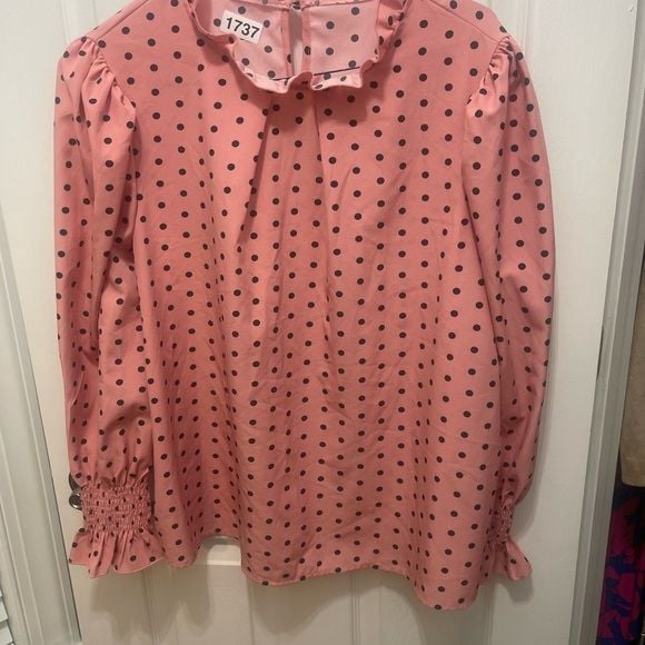 SHEIN Pink Blouse with Black Dots 6