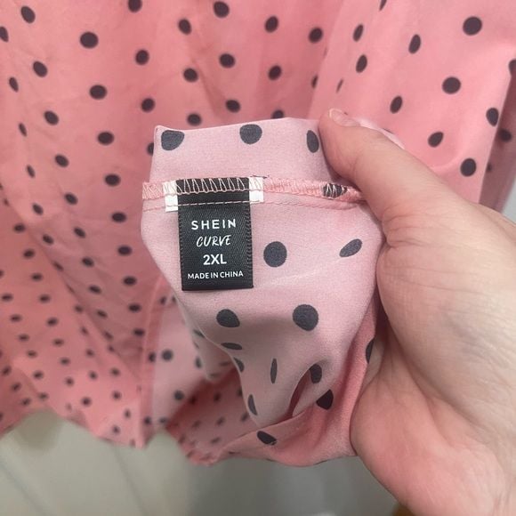 SHEIN Pink Blouse with Black Dots 9