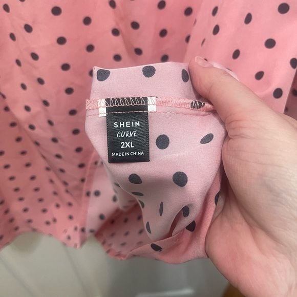SHEIN Pink Blouse with Black Dots 10