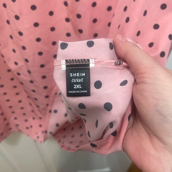 SHEIN Pink Blouse with Black Dots 12