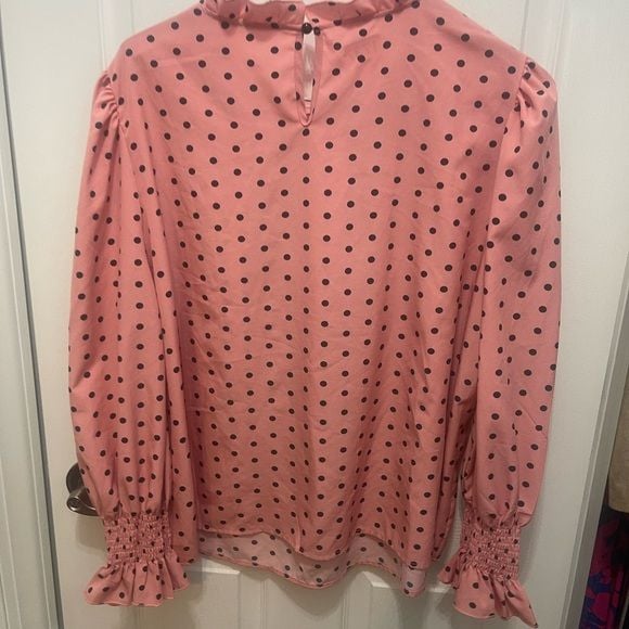 SHEIN Pink Blouse with Black Dots 13