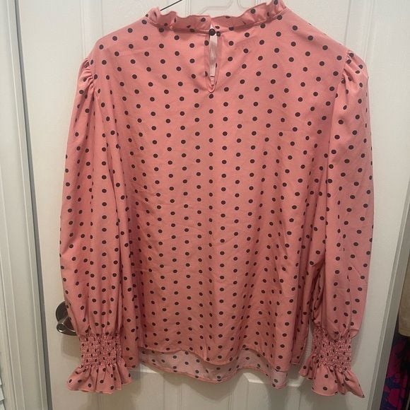 SHEIN Pink Blouse with Black Dots 14