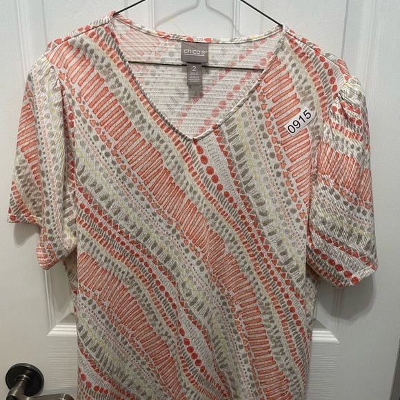 Chico’s blouse shortsleeve pullover med 3