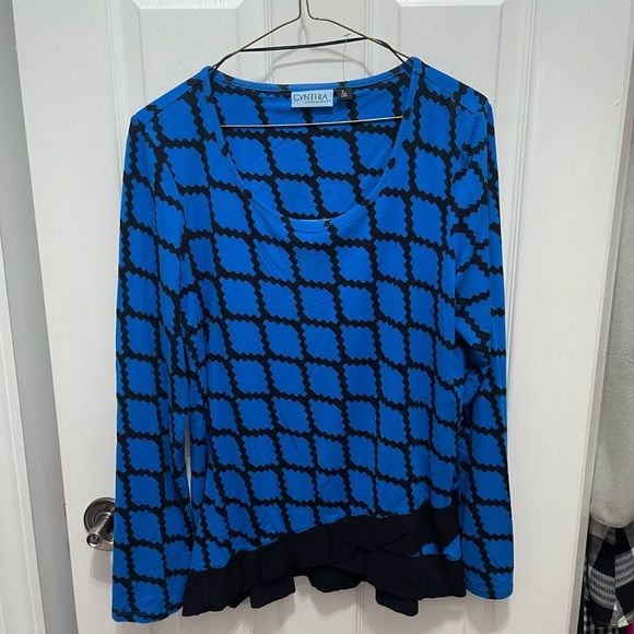 Cynthia Rowley Blue and Black Patterned Long Sleeve Top 3