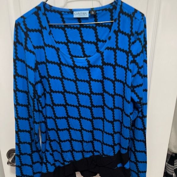 Cynthia Rowley Blue and Black Patterned Long Sleeve Top 8