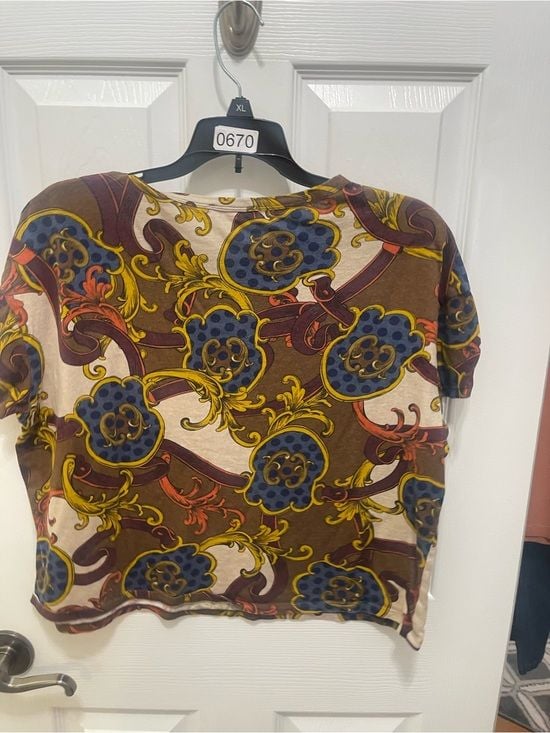 Zara Brown Multicolor Baroque-Print Short Sleeve Tee 7