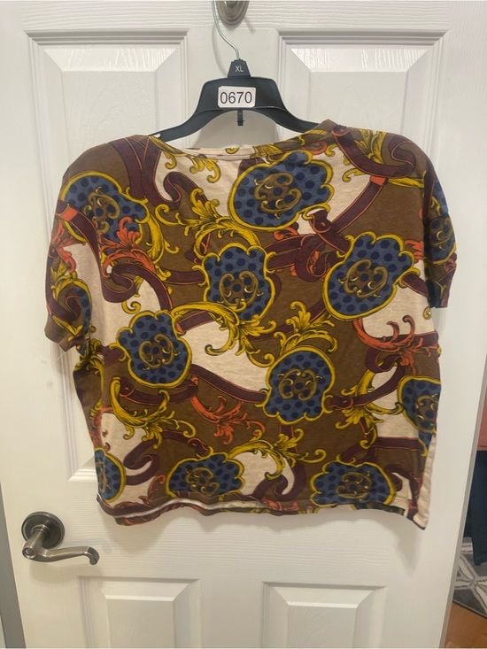 Zara Brown Multicolor Baroque-Print Short Sleeve Tee 8