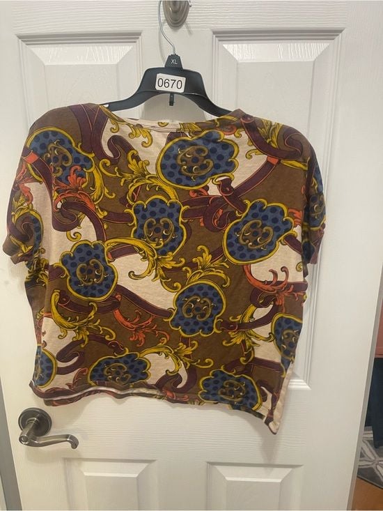 Zara Brown Multicolor Baroque-Print Short Sleeve Tee 9