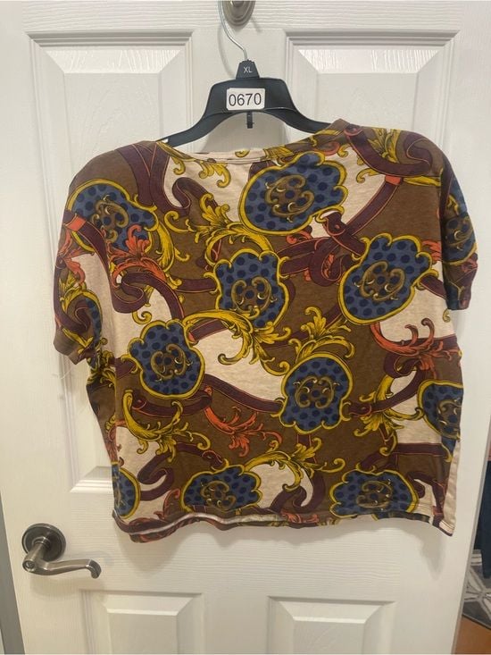 Zara Brown Multicolor Baroque-Print Short Sleeve Tee 10