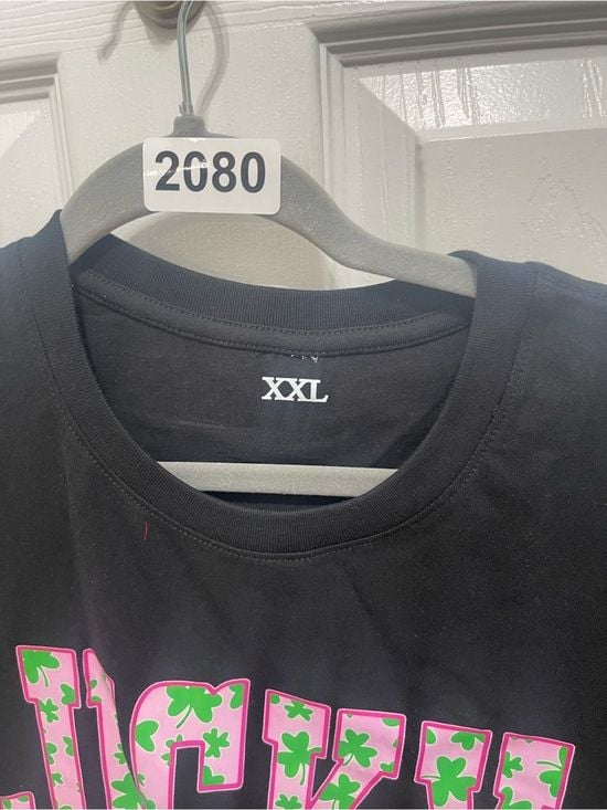 LUCKY Graphic Short Sleeve Tee in Black with Pink & Green Print 3