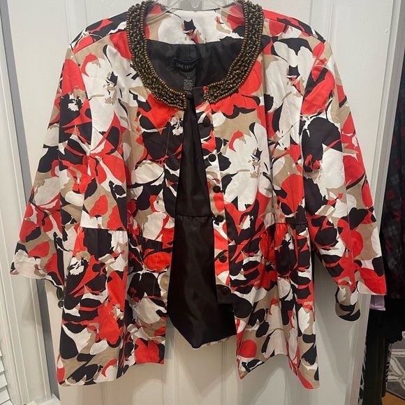 Lane Bryant Vibrant Floral Blazer with Beaded Neckline 2