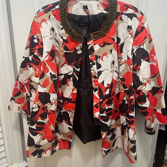 Lane Bryant Vibrant Floral Blazer with Beaded Neckline 3