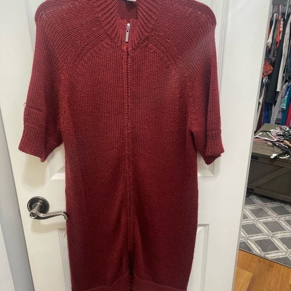 Coldwater creek sweater dress shortsleeve medium rust color zip up 3