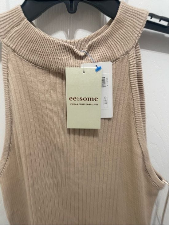 eesome Sleeveless Ribbed Cowl-Neck Tank in Beige 5