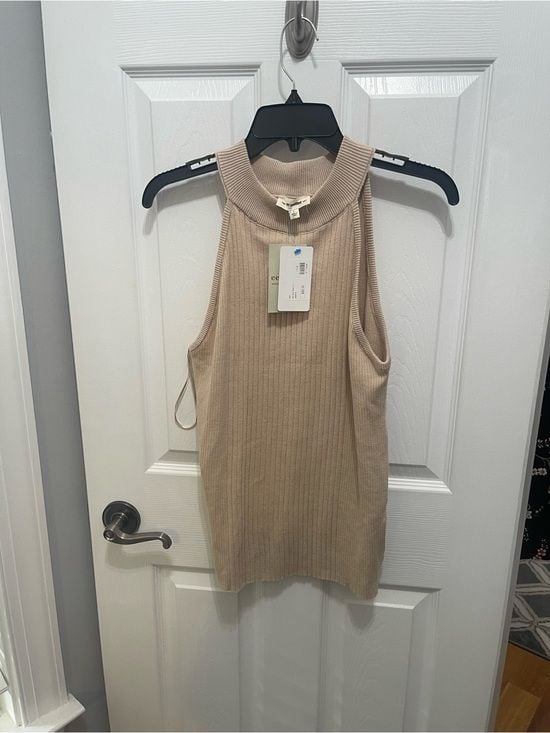 eesome Sleeveless Ribbed Cowl-Neck Tank in Beige 7