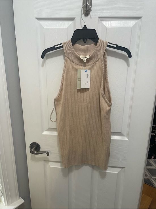eesome Sleeveless Ribbed Cowl-Neck Tank in Beige 8