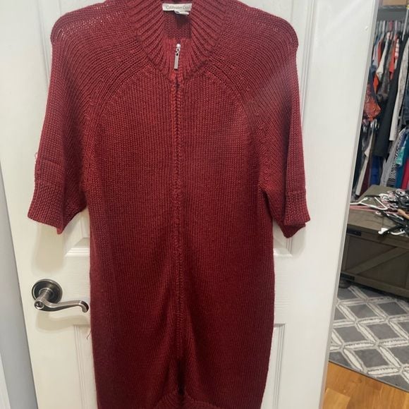 Coldwater creek sweater dress shortsleeve medium rust color zip up 6