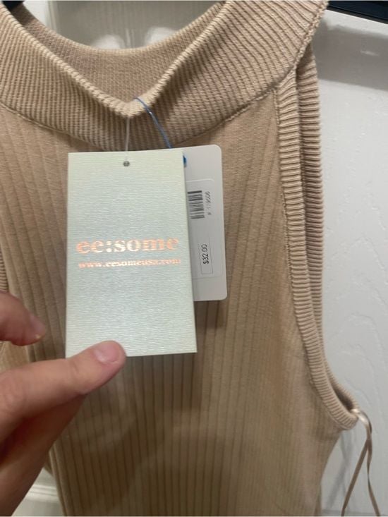 eesome Sleeveless Ribbed Cowl-Neck Tank in Beige 9
