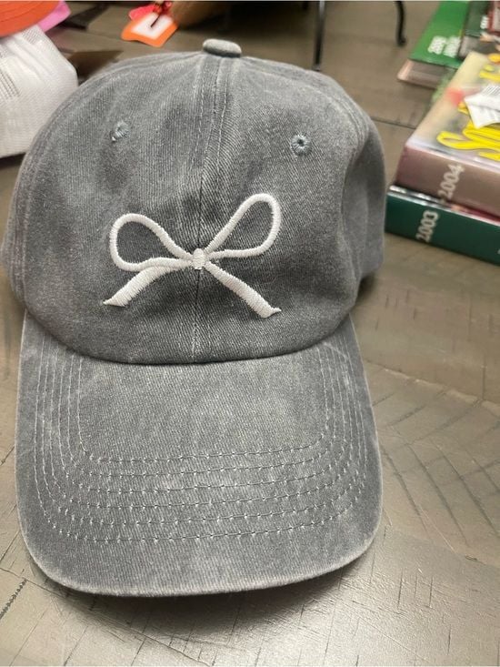 Girls Gray Bow Embroidered Baseball Hat 2