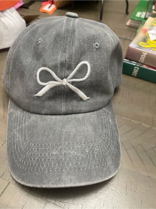 Girls Gray Bow Embroidered Baseball Hat 4