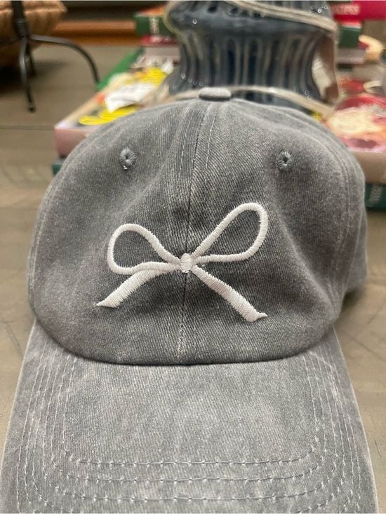 Girls Gray Bow Embroidered Baseball Hat 5