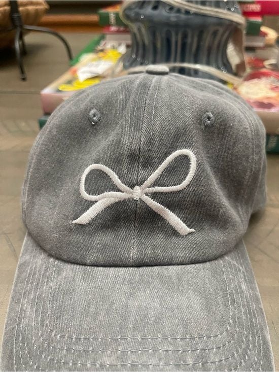 Girls Gray Bow Embroidered Baseball Hat 6