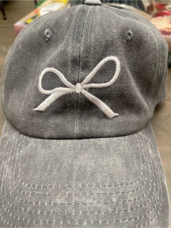 Girls Gray Bow Embroidered Baseball Hat 7