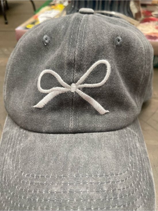 Girls Gray Bow Embroidered Baseball Hat 13