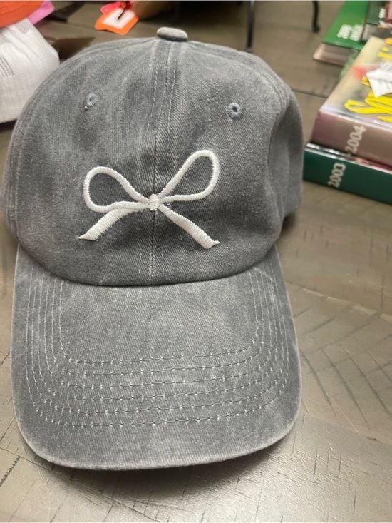 Girls Gray Bow Embroidered Baseball Hat 14