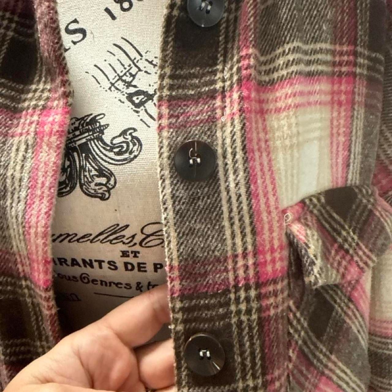 Unbranded Long Plaid Flannel Shacket Size L Pink Black Beige 5