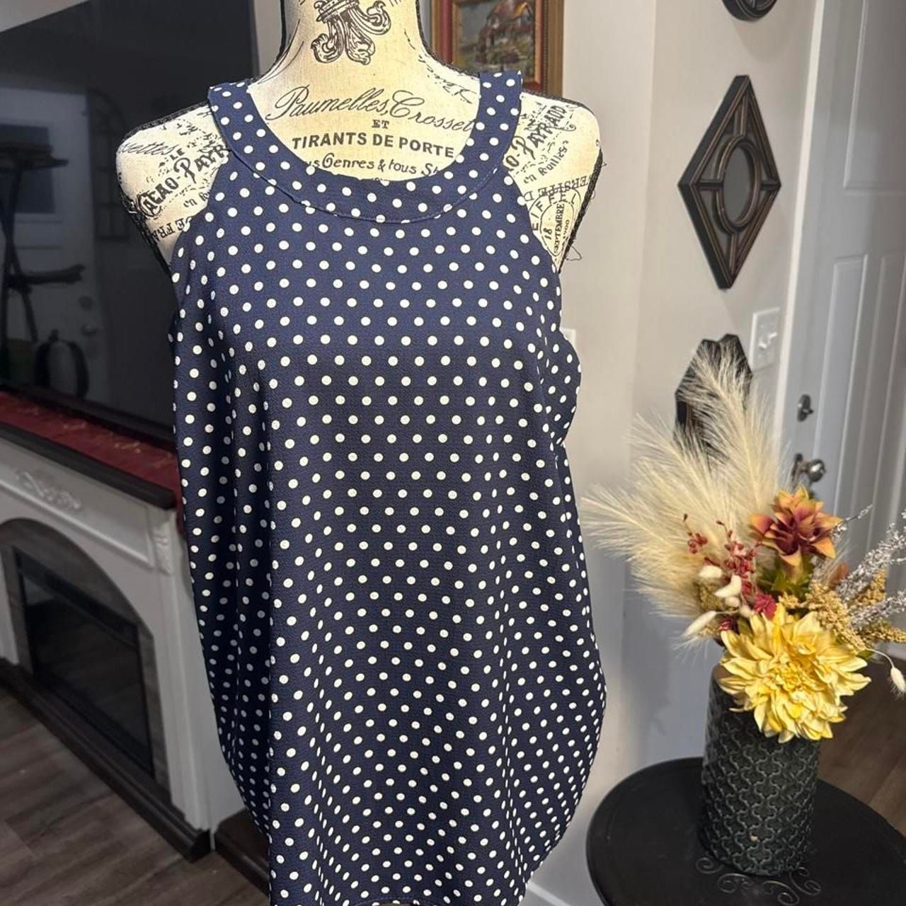 Unbranded Polka Dot Mini Dress Navy Blue White Sleeveless 3