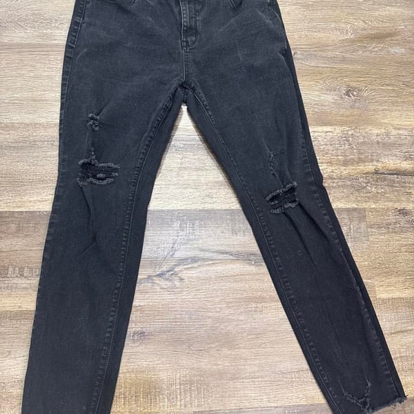 Indigo Poppy Distressed Skinny Jeans Size 12 Black Denim