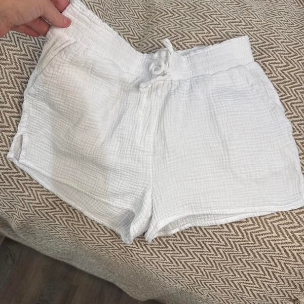 White Gauze Beach Shorts Drawstring Waist Summer Lounge