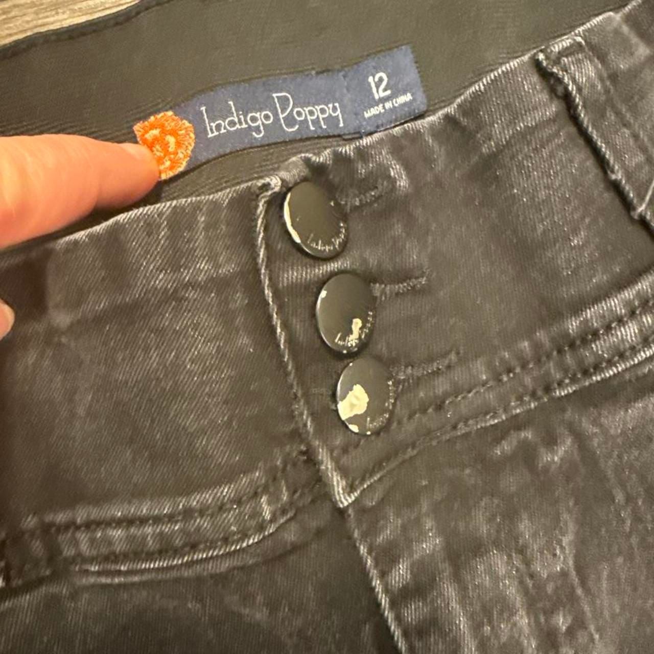 Indigo Poppy Distressed Skinny Jeans Size 12 Black Denim 3