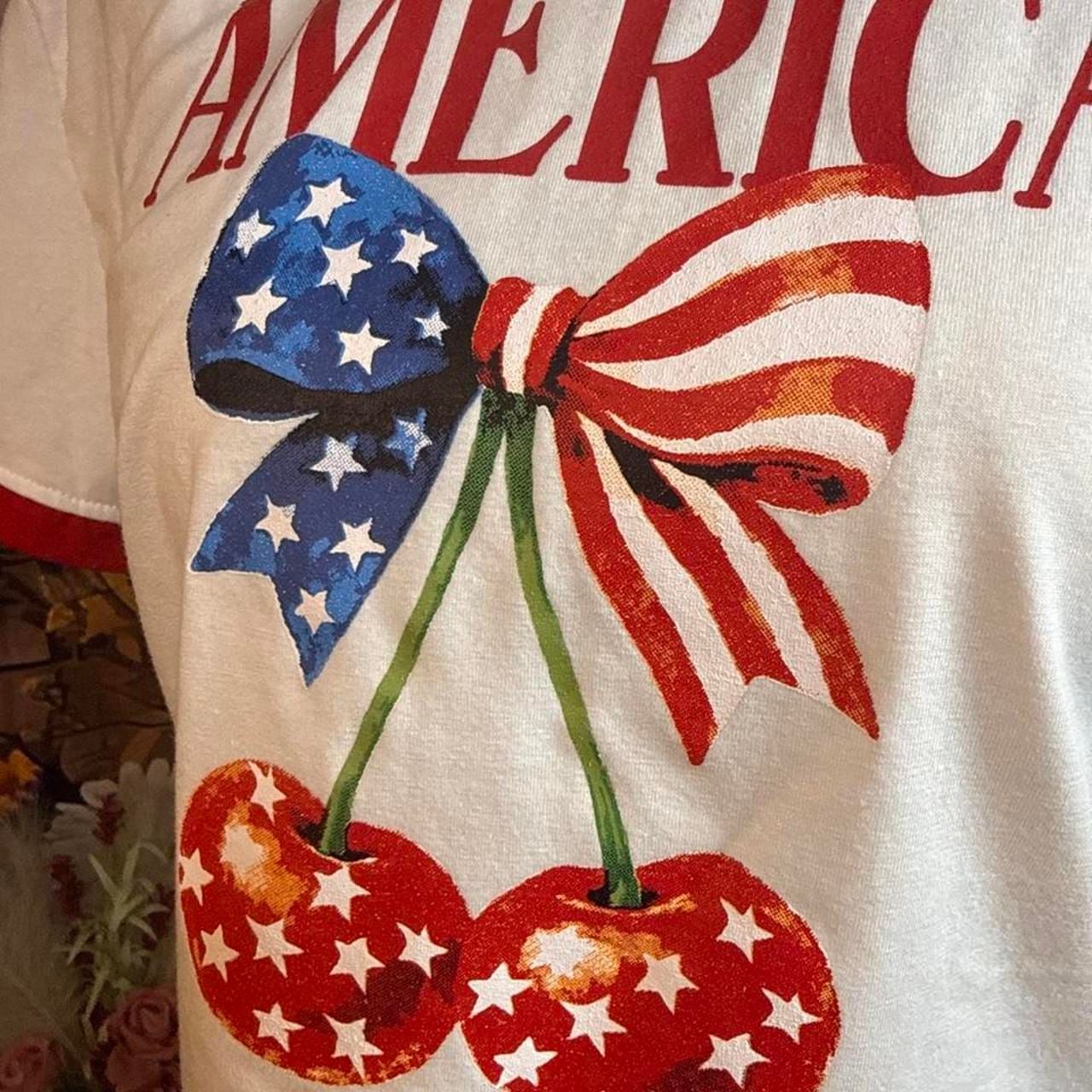 Ruby & Lace America Cherry Ringer T-Shirt Size XL White Red Graphic 4