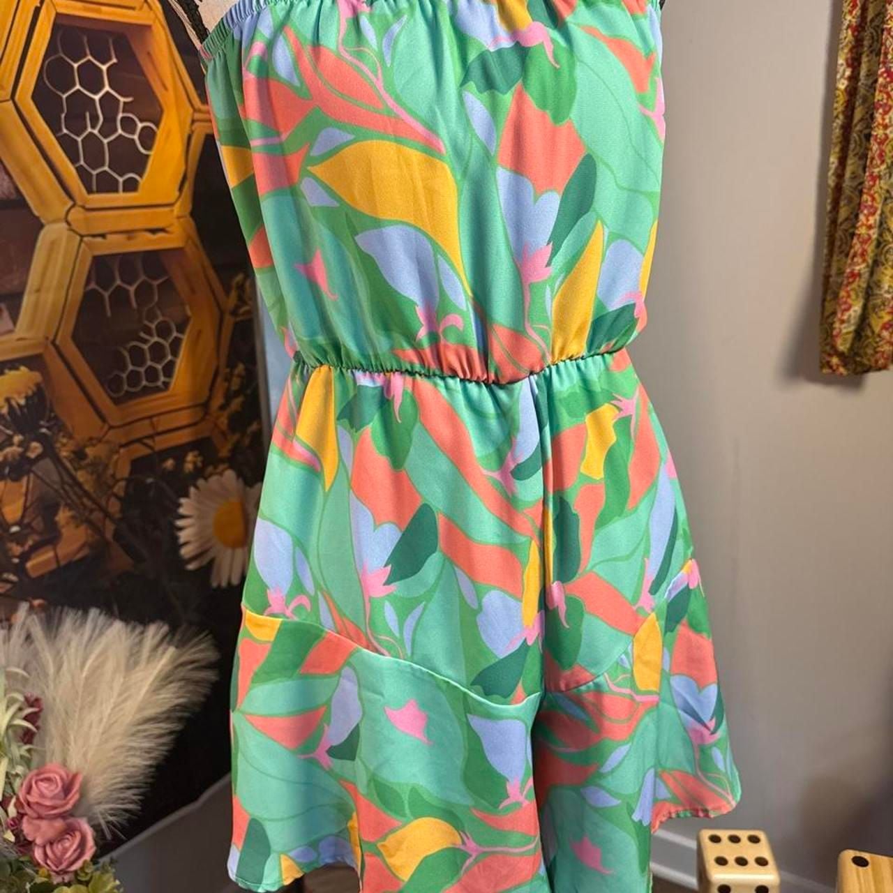 Pink Lily Abstract Leaf Playsuit Size XS Green Romper 2