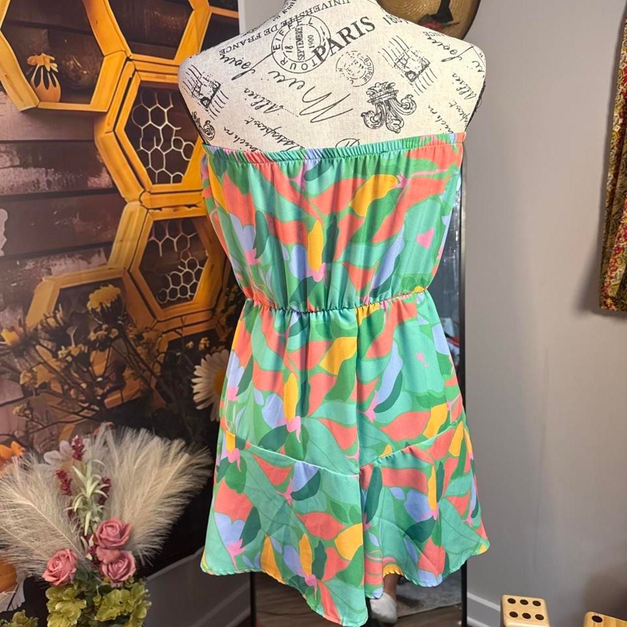 Pink Lily Abstract Leaf Playsuit Size XS Green Romper 3