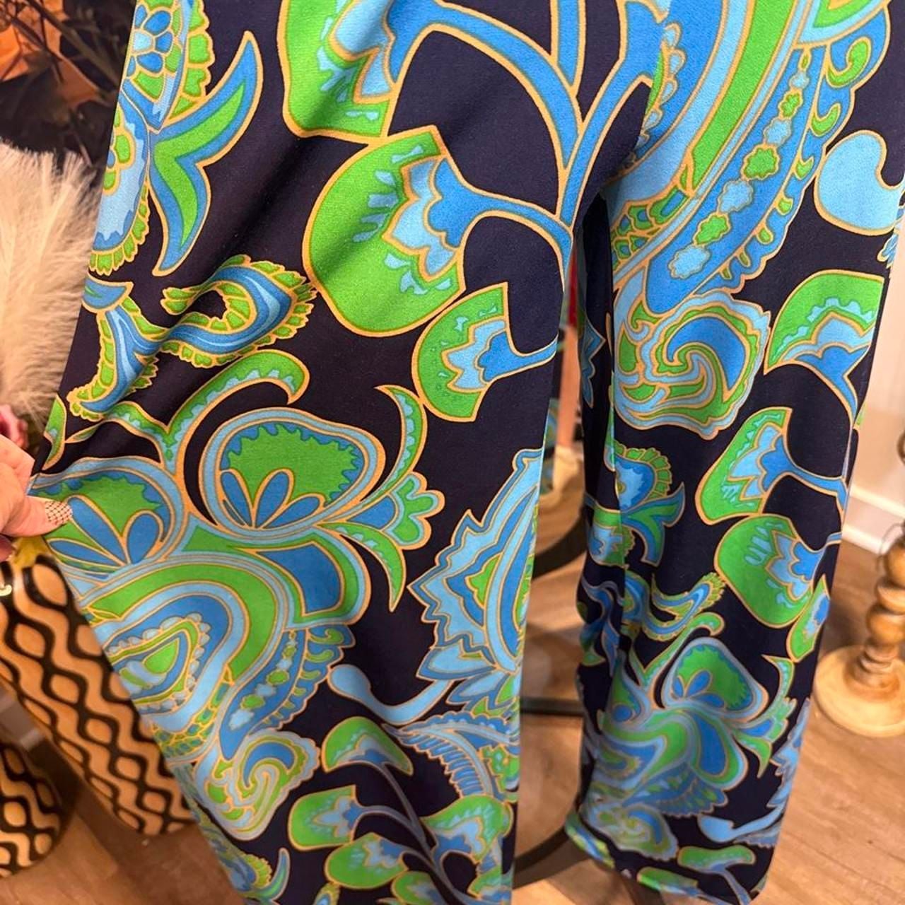 Veronicam Paisley Strapless Jumpsuit Size S Blue Green 3