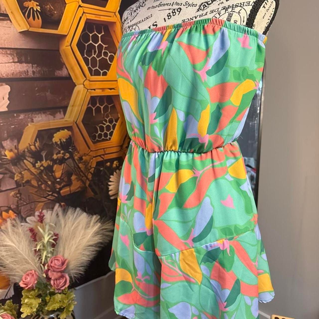 Pink Lily Abstract Leaf Playsuit Size XS Green Romper 4