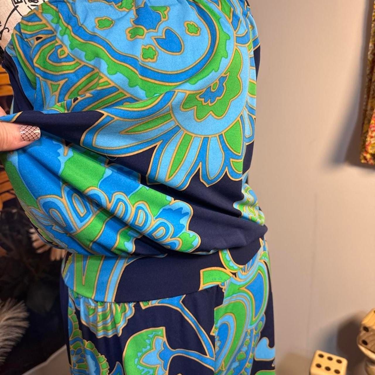 Veronicam Paisley Strapless Jumpsuit Size S Blue Green 4