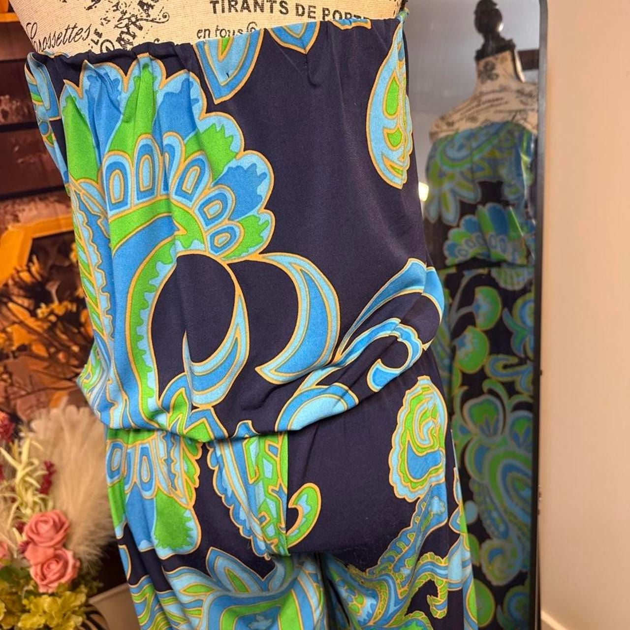 Veronicam Paisley Strapless Jumpsuit Size S Blue Green 6