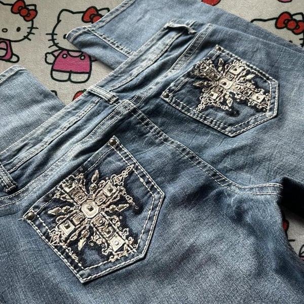 Weekend Bootcut Jeans Size 12 Y2K Cross Embellished